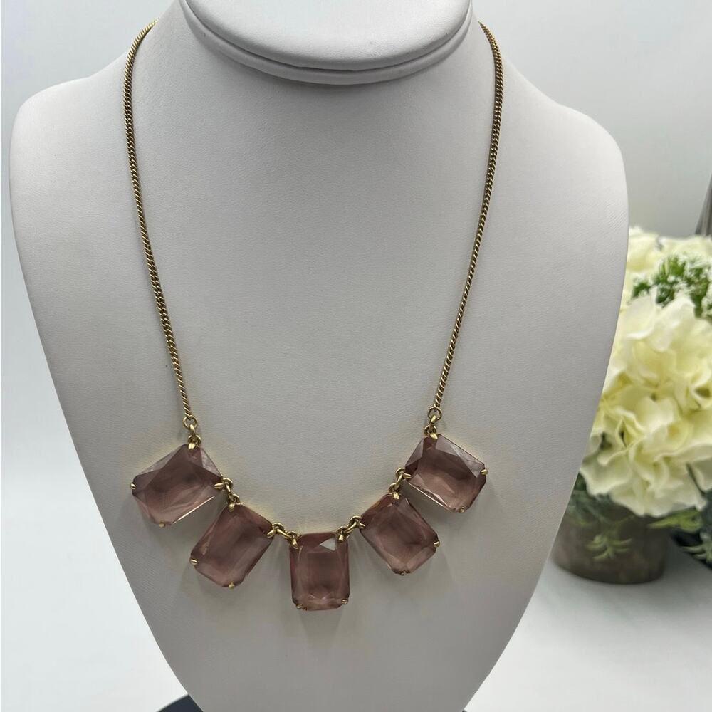 J. Crew‎ Dusty Pink Glass Rhinestone Ice Cube Gold Tone Necklace